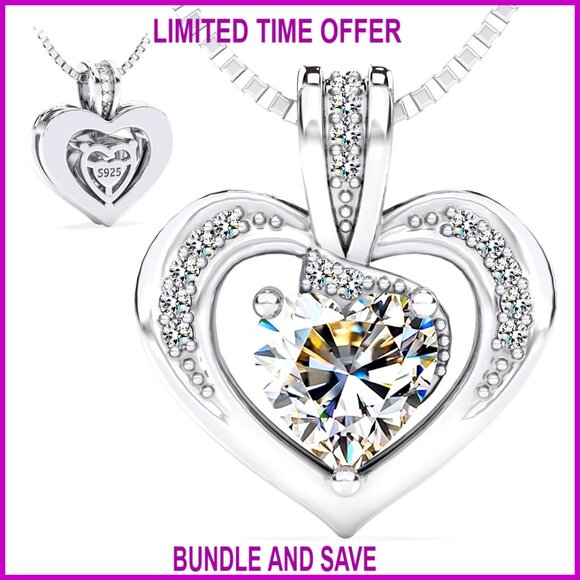 Sterling Silver Moissanite Heart Necklace Adjustable Chain Gift Ready